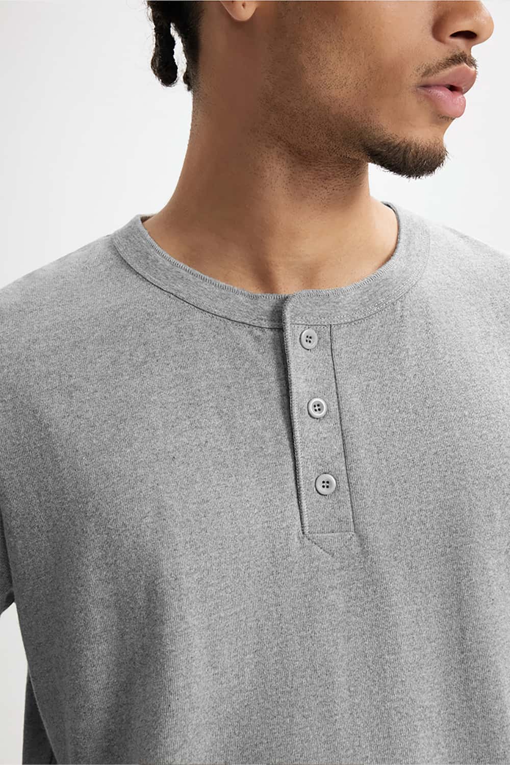 Heavyweight Hemp Cotton Henley T-Shirt - 250g Casual Round Neck Tee