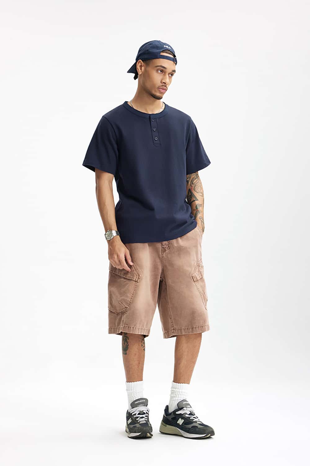 Heavyweight Hemp Cotton Henley T-Shirt - 250g Casual Round Neck Tee