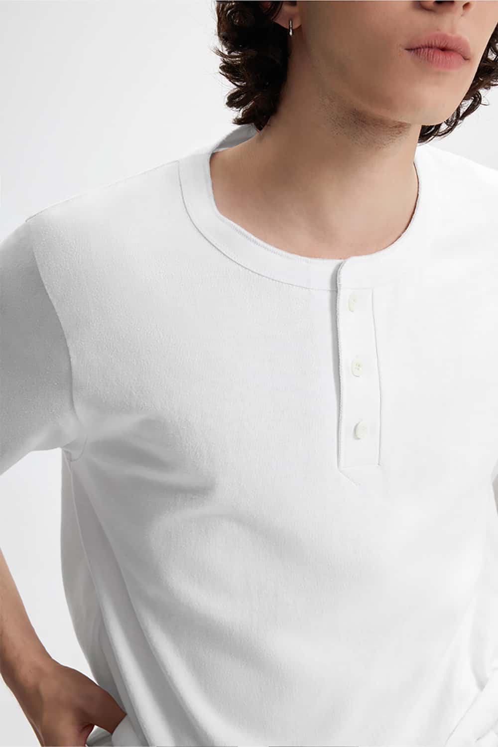 Heavyweight Hemp Cotton Henley T-Shirt - 250g Casual Round Neck Tee