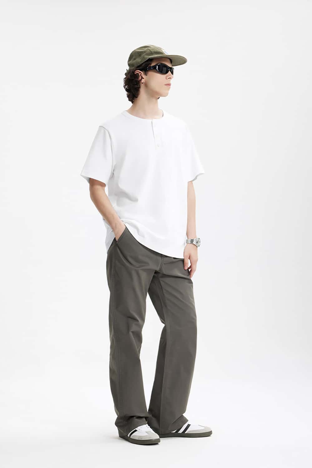 Heavyweight Hemp Cotton Henley T-Shirt - 250g Casual Round Neck Tee