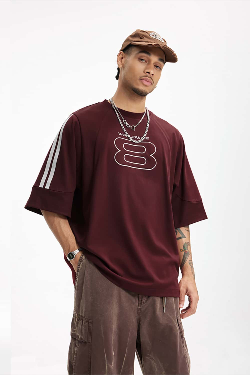 Retro Sports Embroidered T-Shirt - Jersey Style Short Sleeve