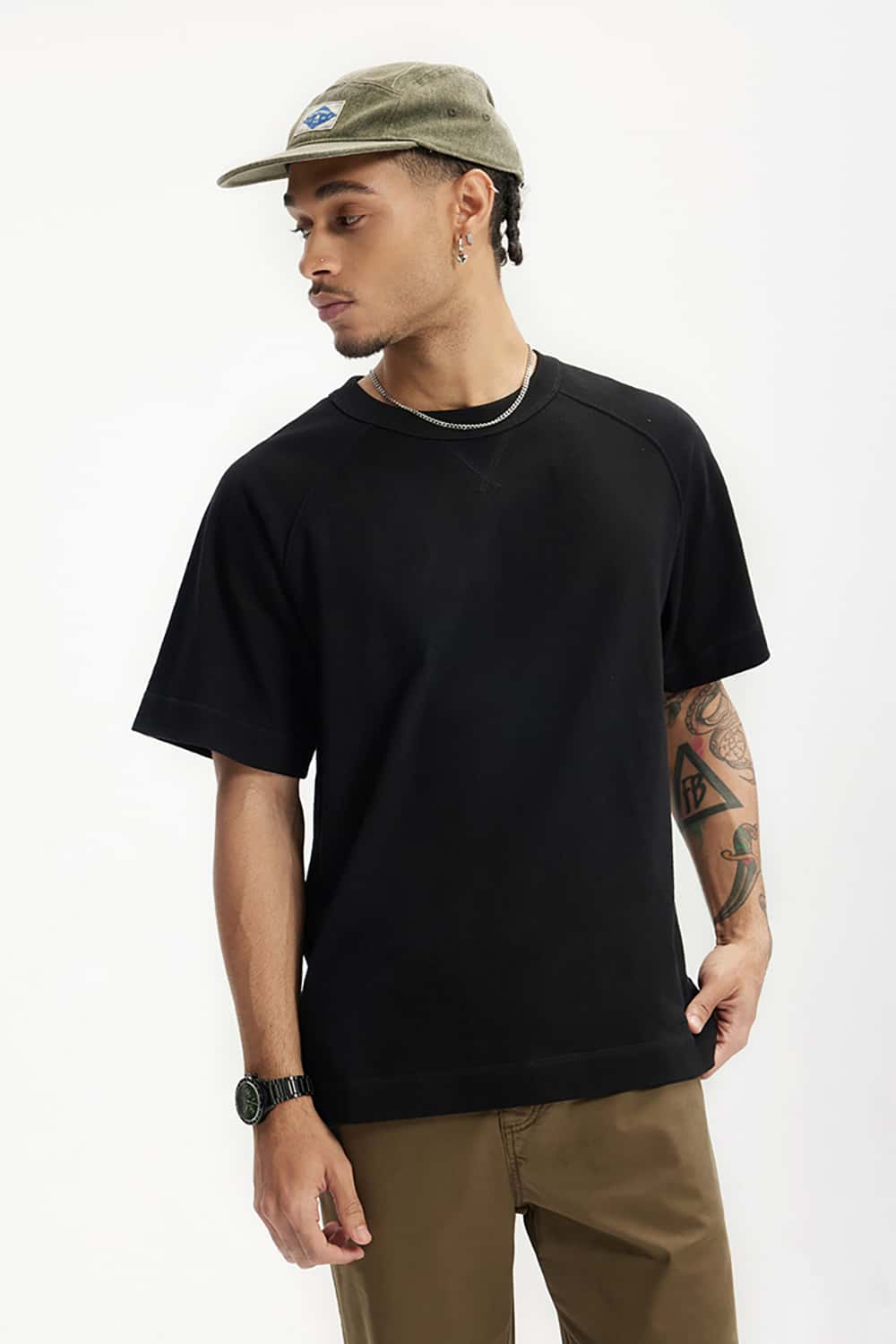 Heavyweight Hemp Cotton T-Shirt with Side Split Hem - Vintage Short Sleeve
