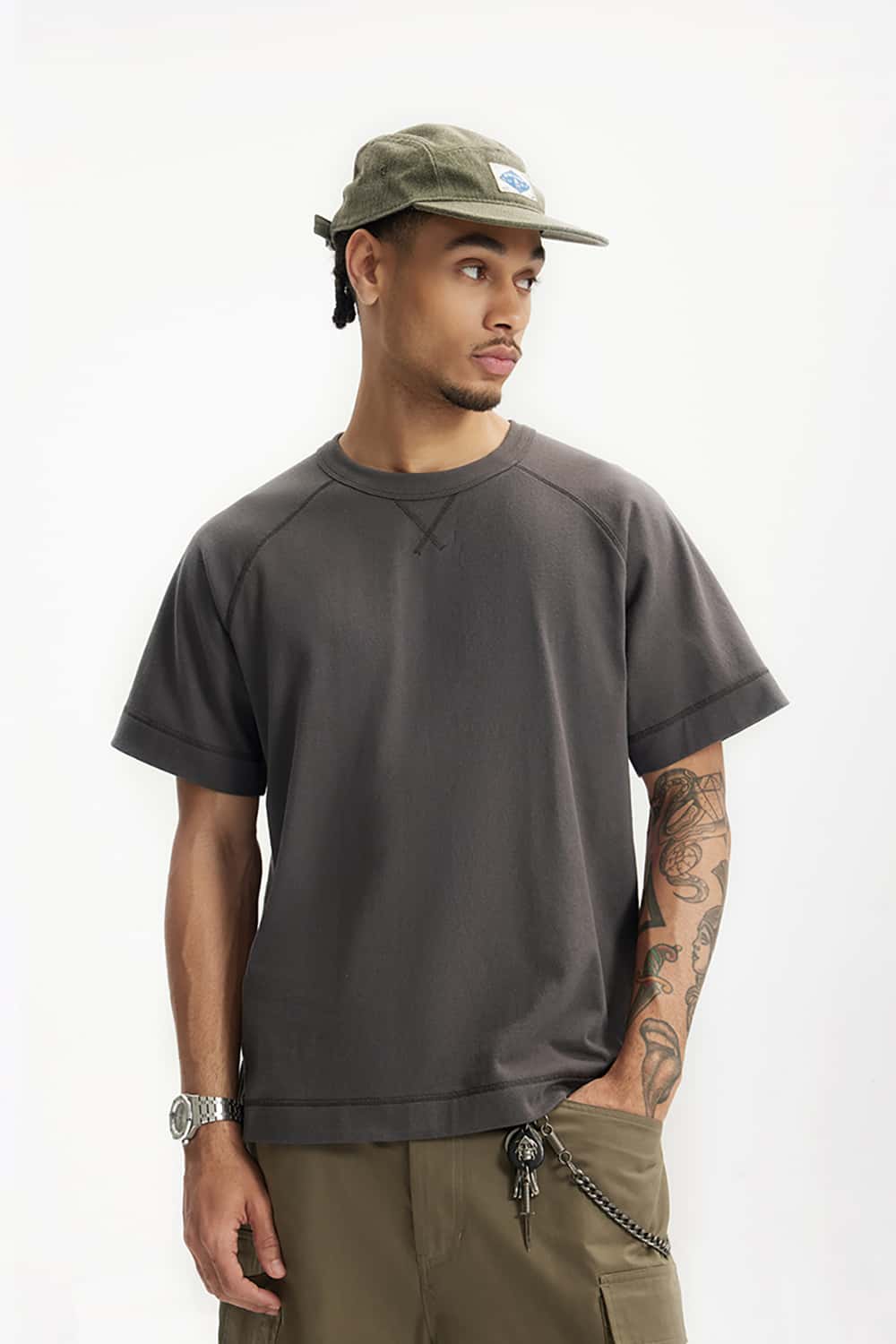 Heavyweight Hemp Cotton T-Shirt with Side Split Hem - Vintage Short Sleeve
