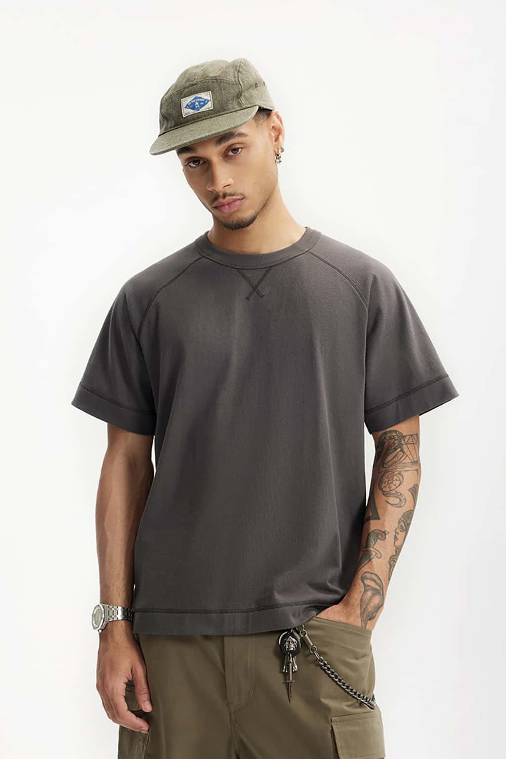 Heavyweight Hemp Cotton T-Shirt with Side Split Hem - Vintage Short Sleeve
