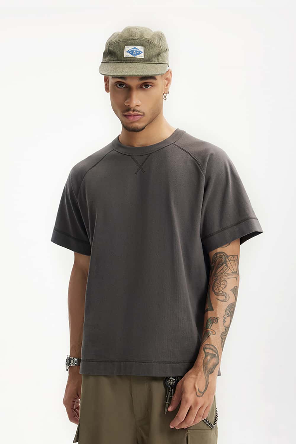Heavyweight Hemp Cotton T-Shirt with Side Split Hem - Vintage Short Sleeve
