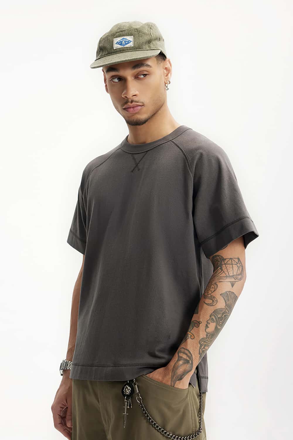 Heavyweight Hemp Cotton T-Shirt with Side Split Hem - Vintage Short Sleeve