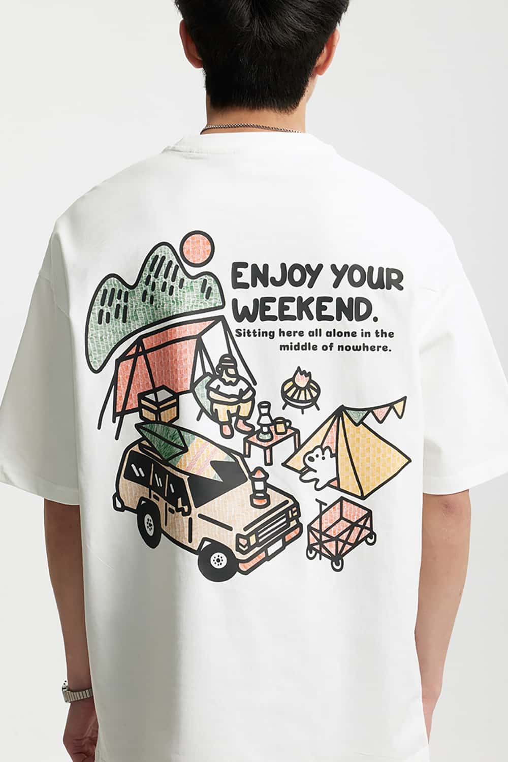 Heavyweight Outdoor Camping Printed T-Shirt - Loose Short Sleeve