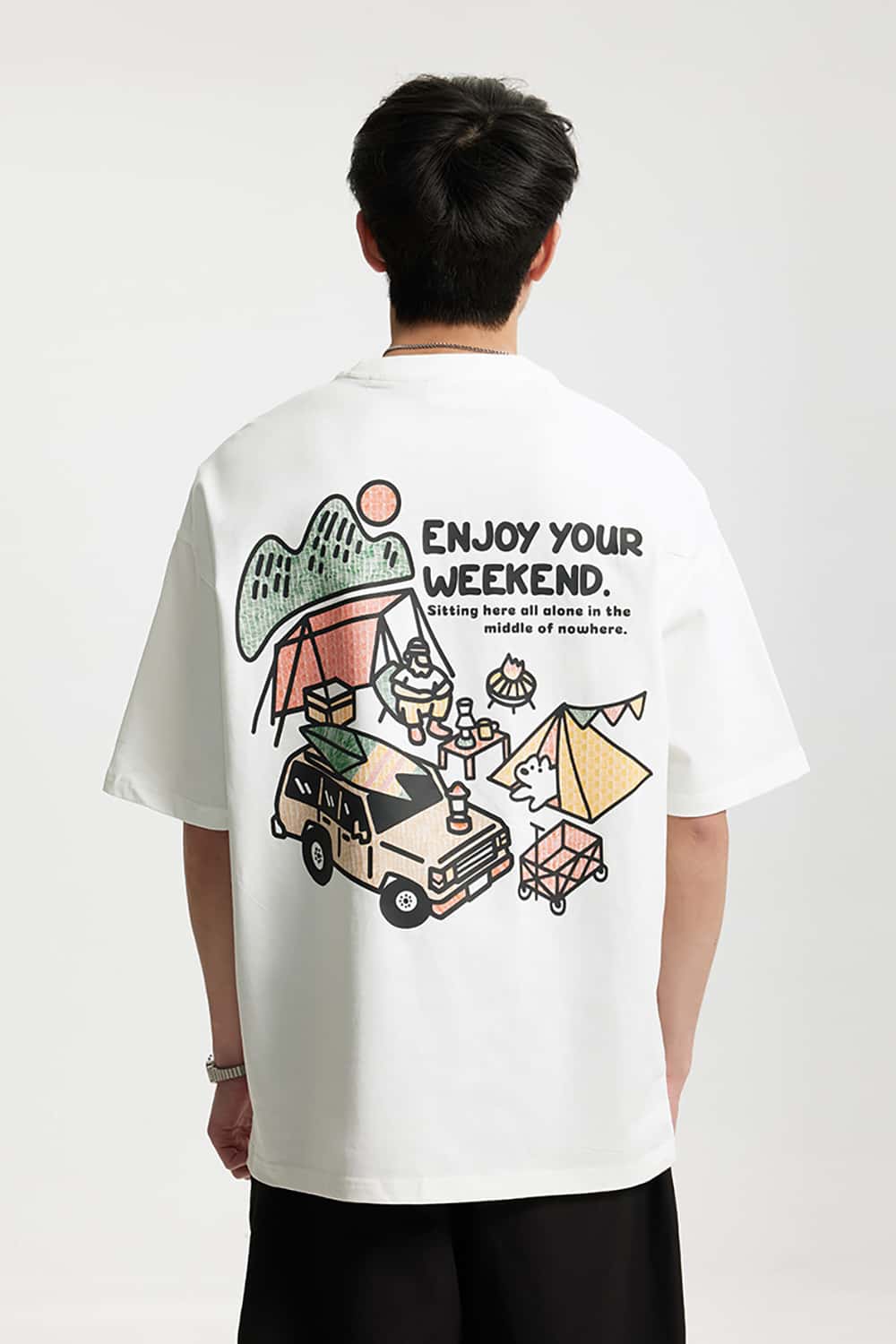 Heavyweight Outdoor Camping Printed T-Shirt - Loose Short Sleeve