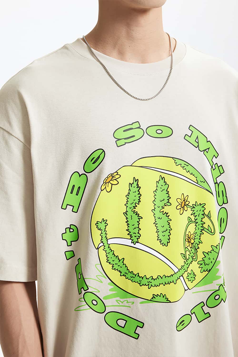 Vintage Tennis Print T-Shirt - Loose Round Neck Short Sleeve