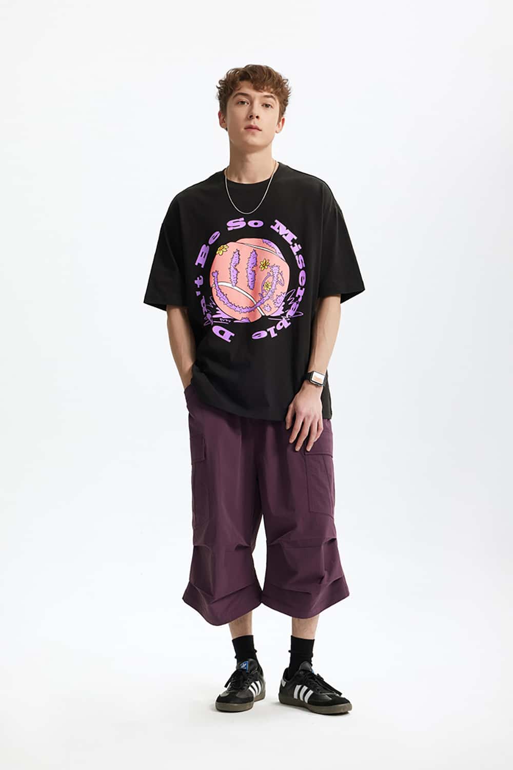 Vintage Tennis Print T-Shirt - Loose Round Neck Short Sleeve