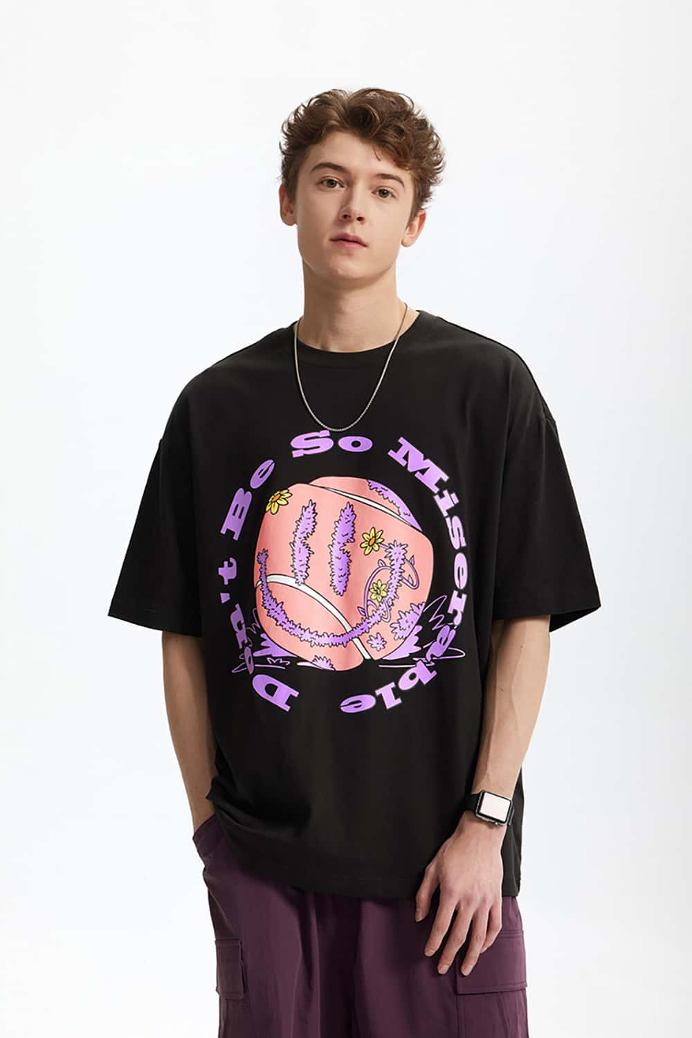 Vintage Tennis Print T-Shirt - Loose Round Neck Short Sleeve
