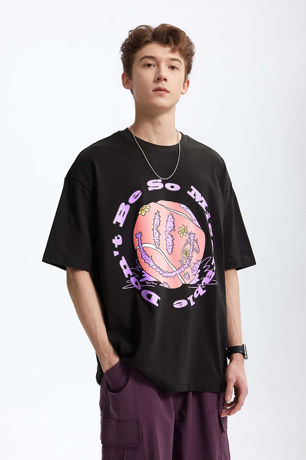 Vintage Tennis Print T-Shirt - Loose Round Neck Short Sleeve
