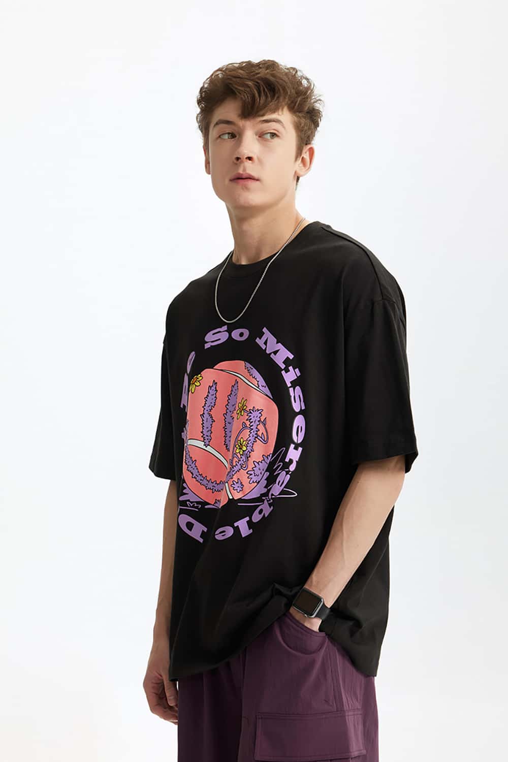 Vintage Tennis Print T-Shirt - Loose Round Neck Short Sleeve