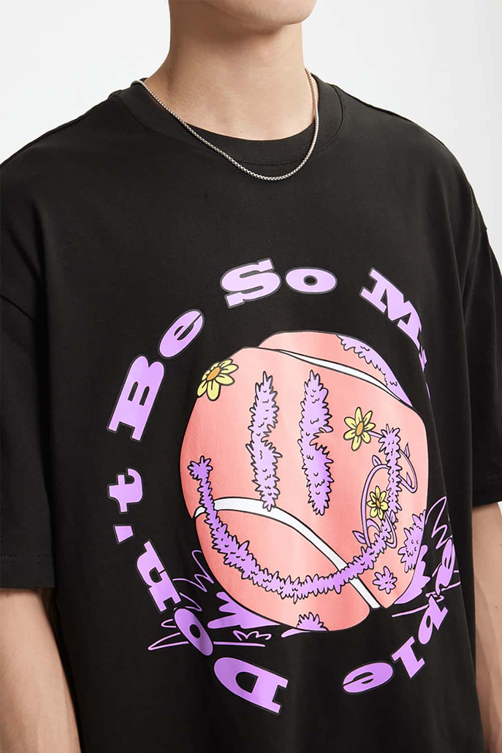 Vintage Tennis Print T-Shirt - Loose Round Neck Short Sleeve