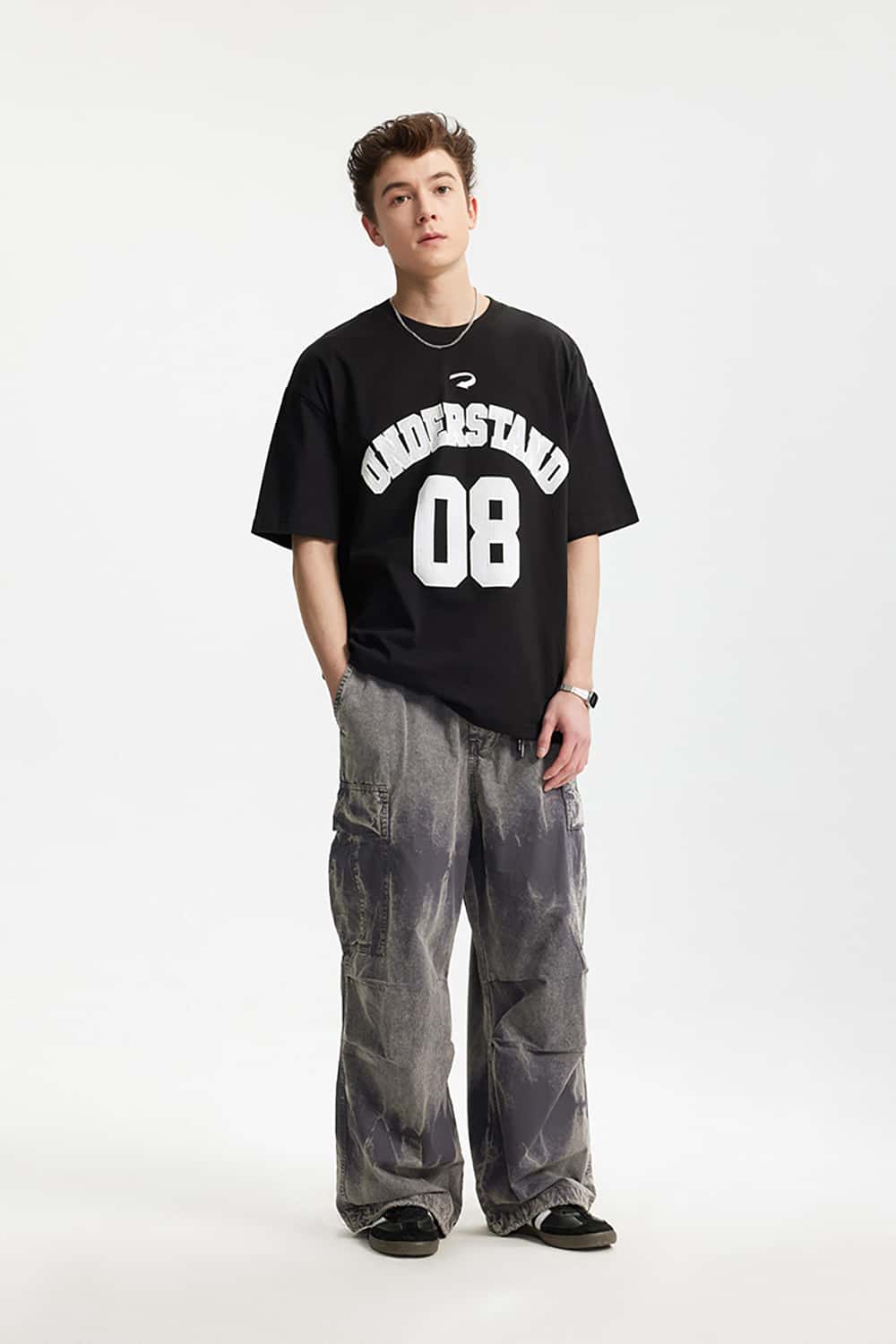 Foam Letter Print T-Shirt with Numeric Design - Short Sleeve