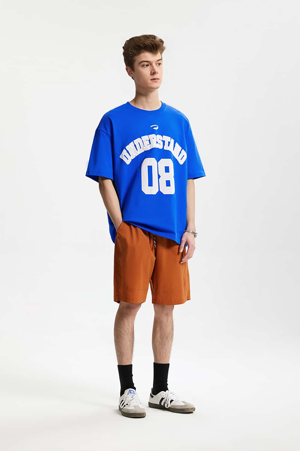 Foam Letter Print T-Shirt with Numeric Design - Short Sleeve