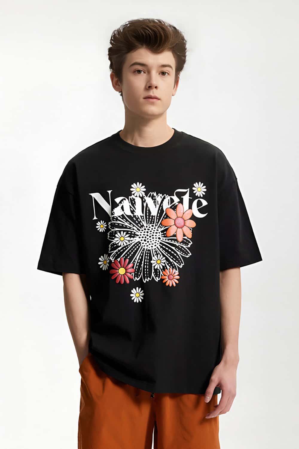 Iridescent Foam Daisy Print T-Shirt - Loose Streetwear Short Sleeve
