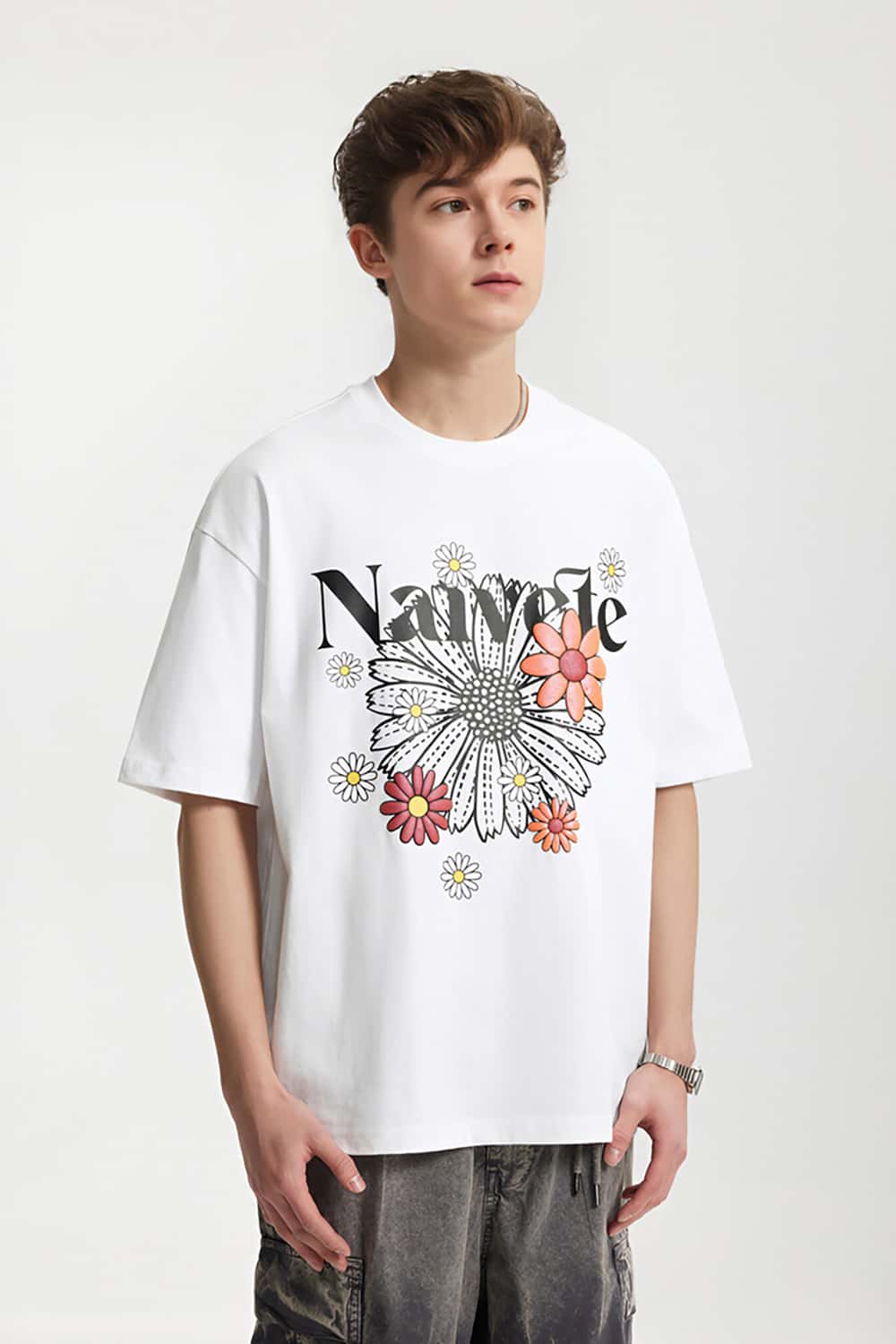 Iridescent Foam Daisy Print T-Shirt - Loose Streetwear Short Sleeve