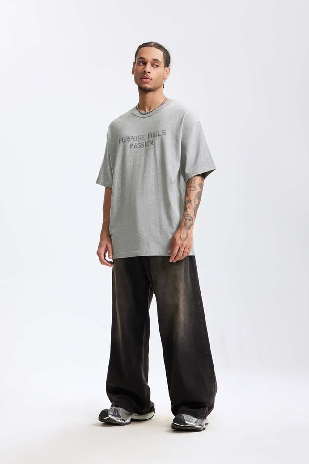 Heavyweight Hemp Cotton Letter Print T-Shirt - Loose Streetwear Short Sleeve