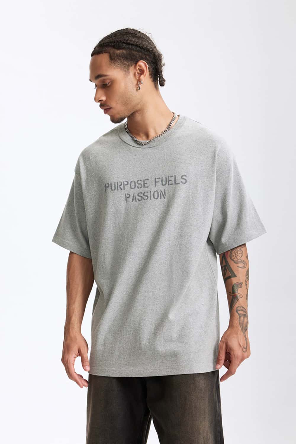 Heavyweight Hemp Cotton Letter Print T-Shirt - Loose Streetwear Short Sleeve