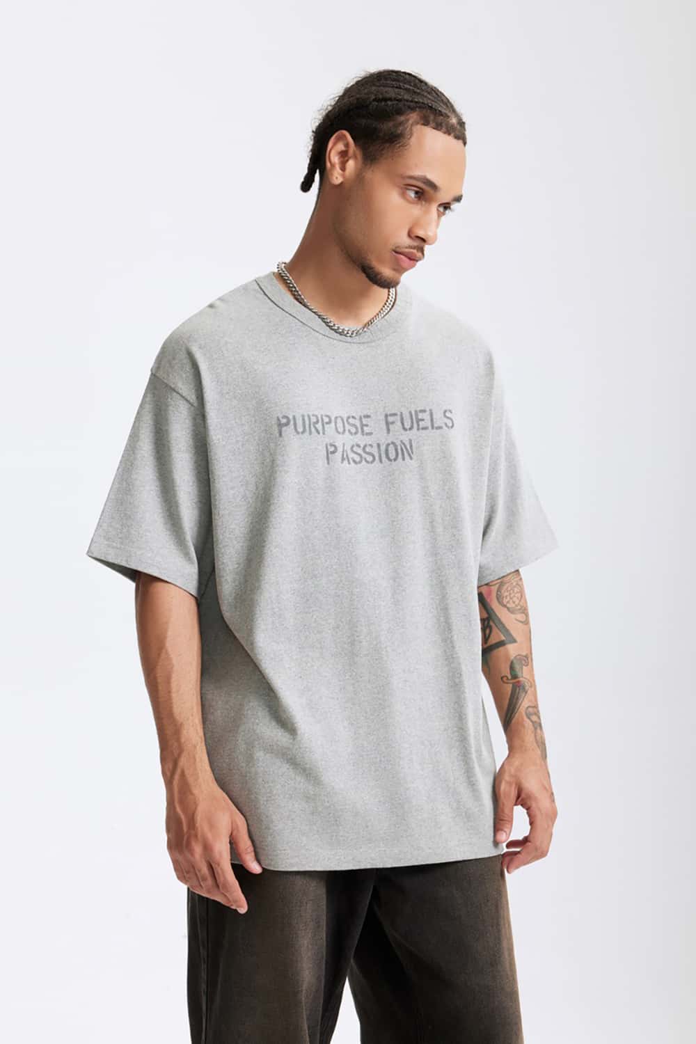 Heavyweight Hemp Cotton Letter Print T-Shirt - Loose Streetwear Short Sleeve