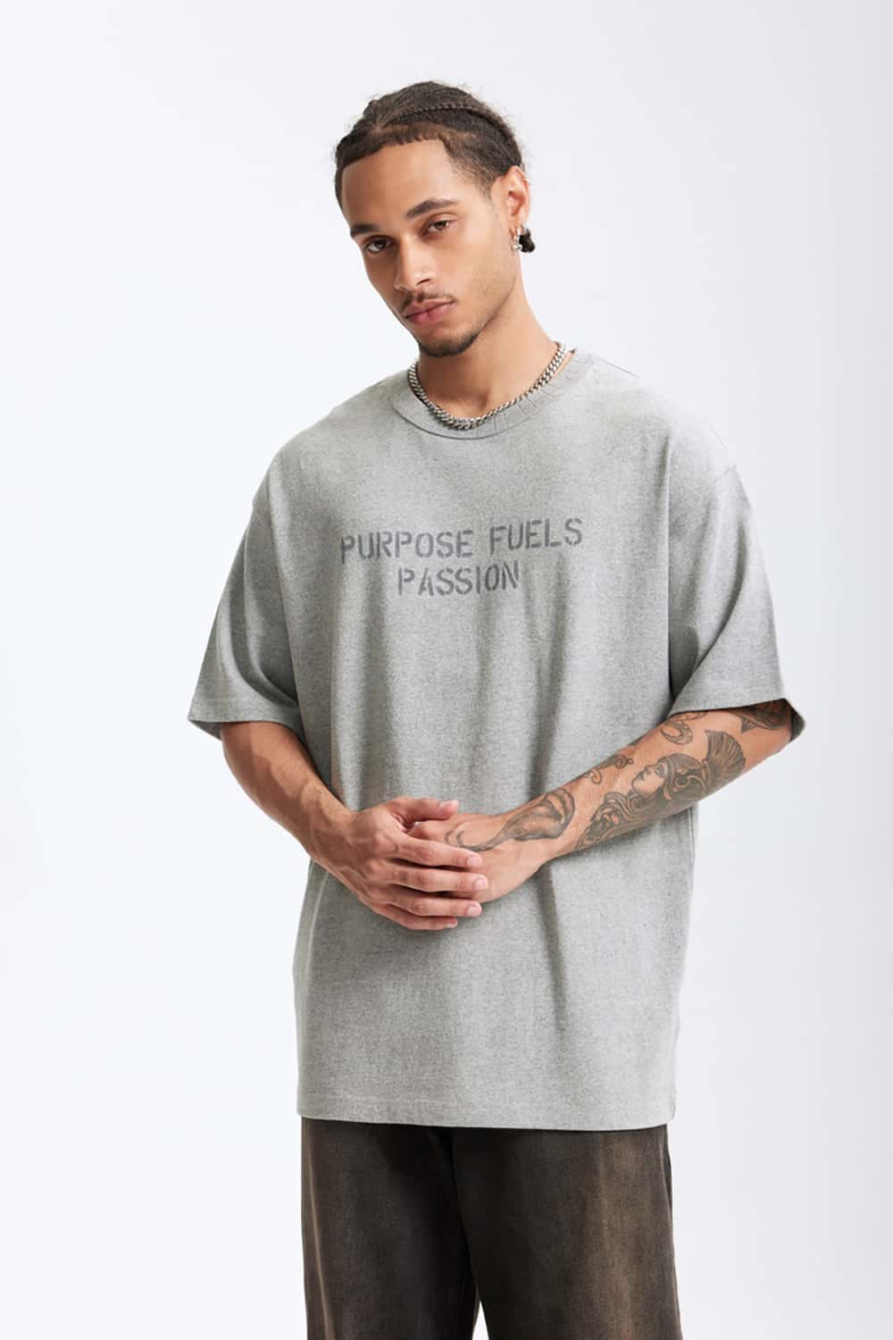 Heavyweight Hemp Cotton Letter Print T-Shirt - Loose Streetwear Short Sleeve