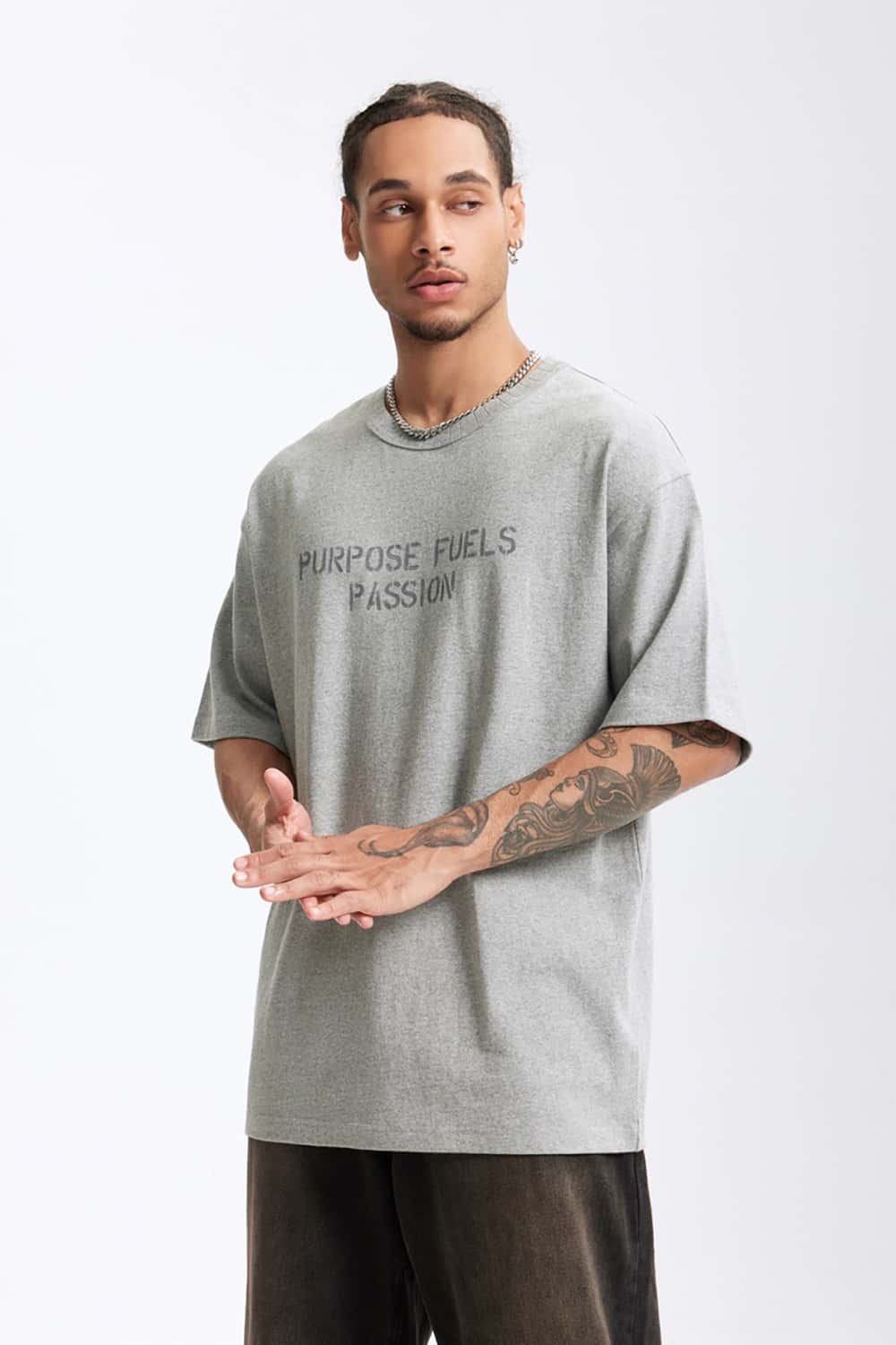 Heavyweight Hemp Cotton Letter Print T-Shirt - Loose Streetwear Short Sleeve
