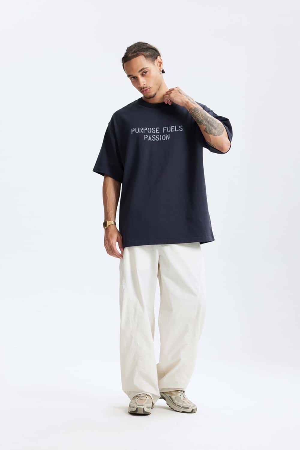 Heavyweight Hemp Cotton Letter Print T-Shirt - Loose Streetwear Short Sleeve