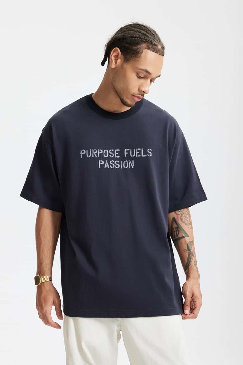 Heavyweight Hemp Cotton Letter Print T-Shirt - Loose Streetwear Short Sleeve