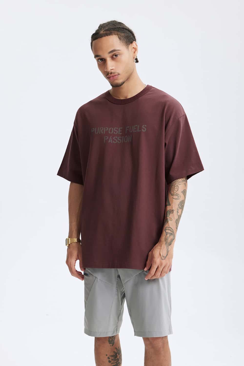 Heavyweight Hemp Cotton Letter Print T-Shirt - Loose Streetwear Short Sleeve