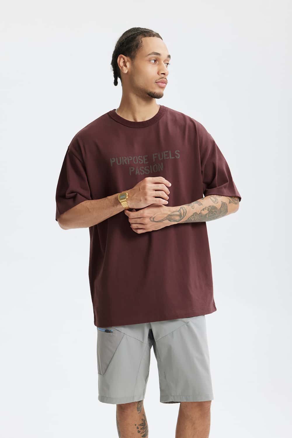 Heavyweight Hemp Cotton Letter Print T-Shirt - Loose Streetwear Short Sleeve