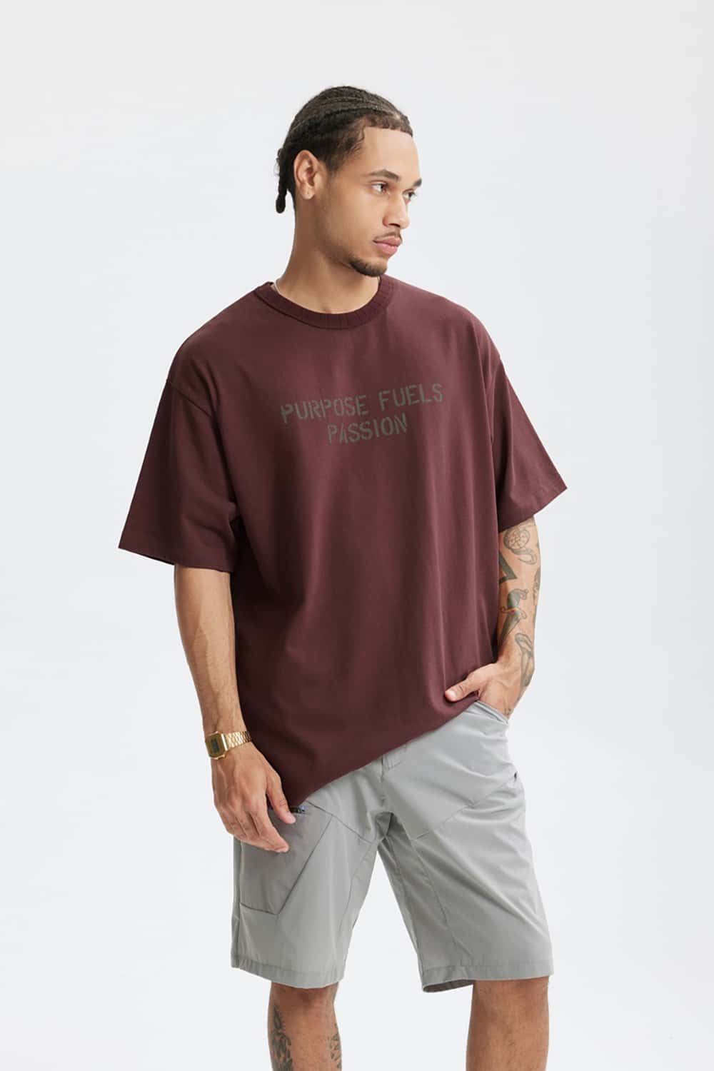 Heavyweight Hemp Cotton Letter Print T-Shirt - Loose Streetwear Short Sleeve