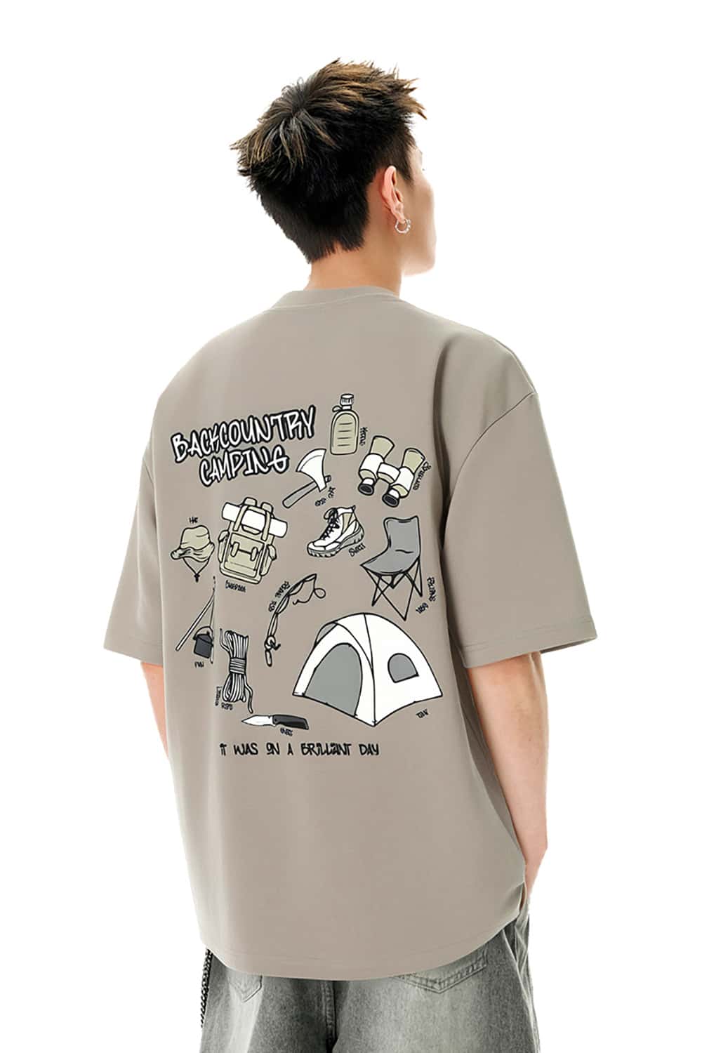 Outdoor Camping Fishing Print T-Shirt with Sorona Cool Feel Short Sleeve