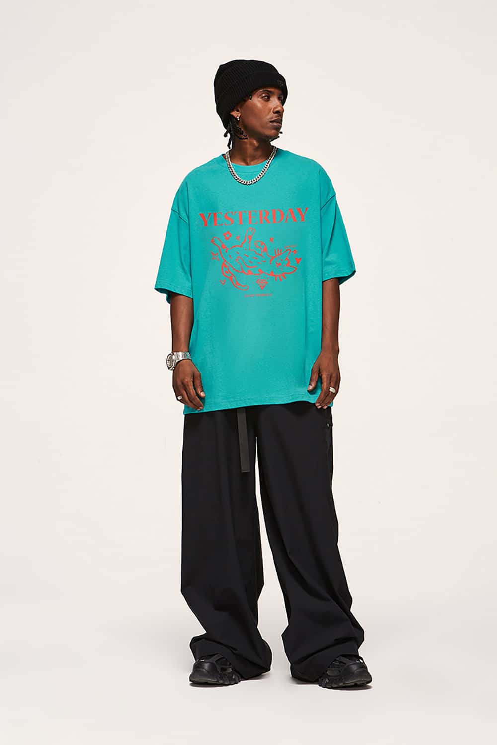 Contrast Color Cat Foam Print T-Shirt - Short Sleeve