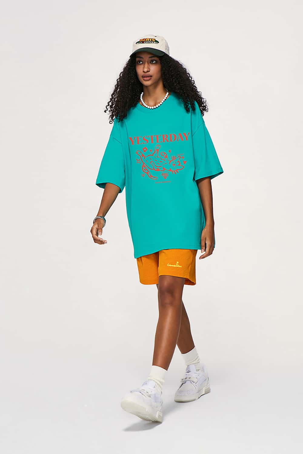 Contrast Color Cat Foam Print T-Shirt - Short Sleeve