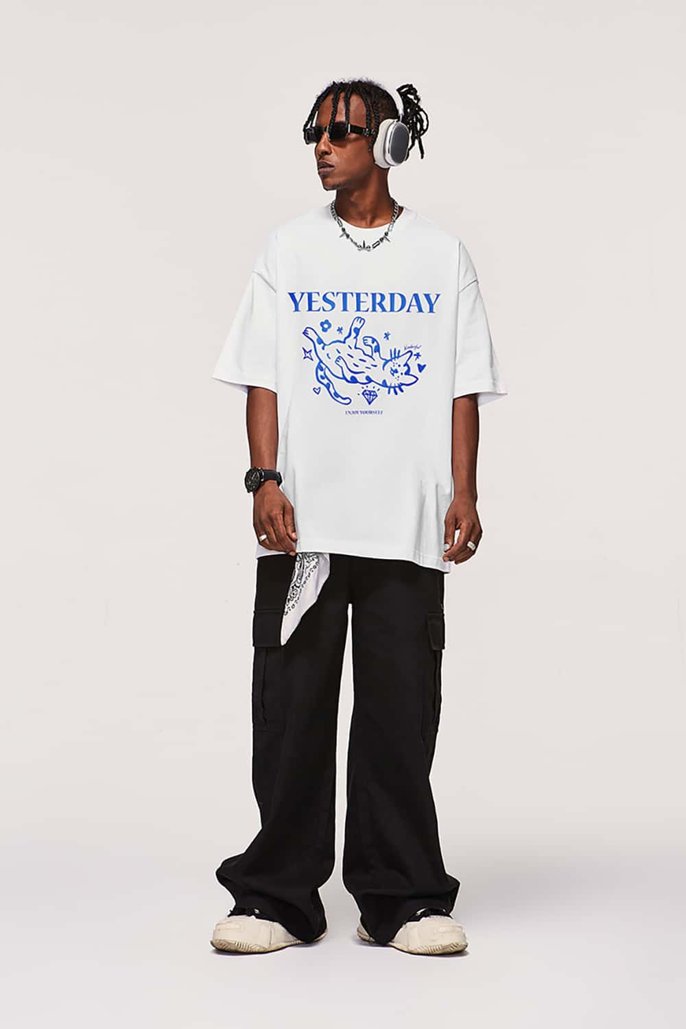 Contrast Color Cat Foam Print T-Shirt - Short Sleeve