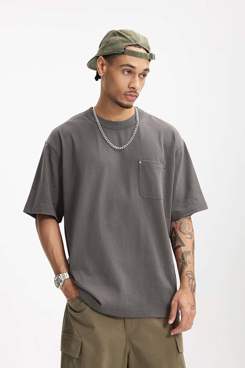Heavyweight Hemp Cotton Rivet Pocket T-Shirt - Loose Fit Short Sleeve Solid Top