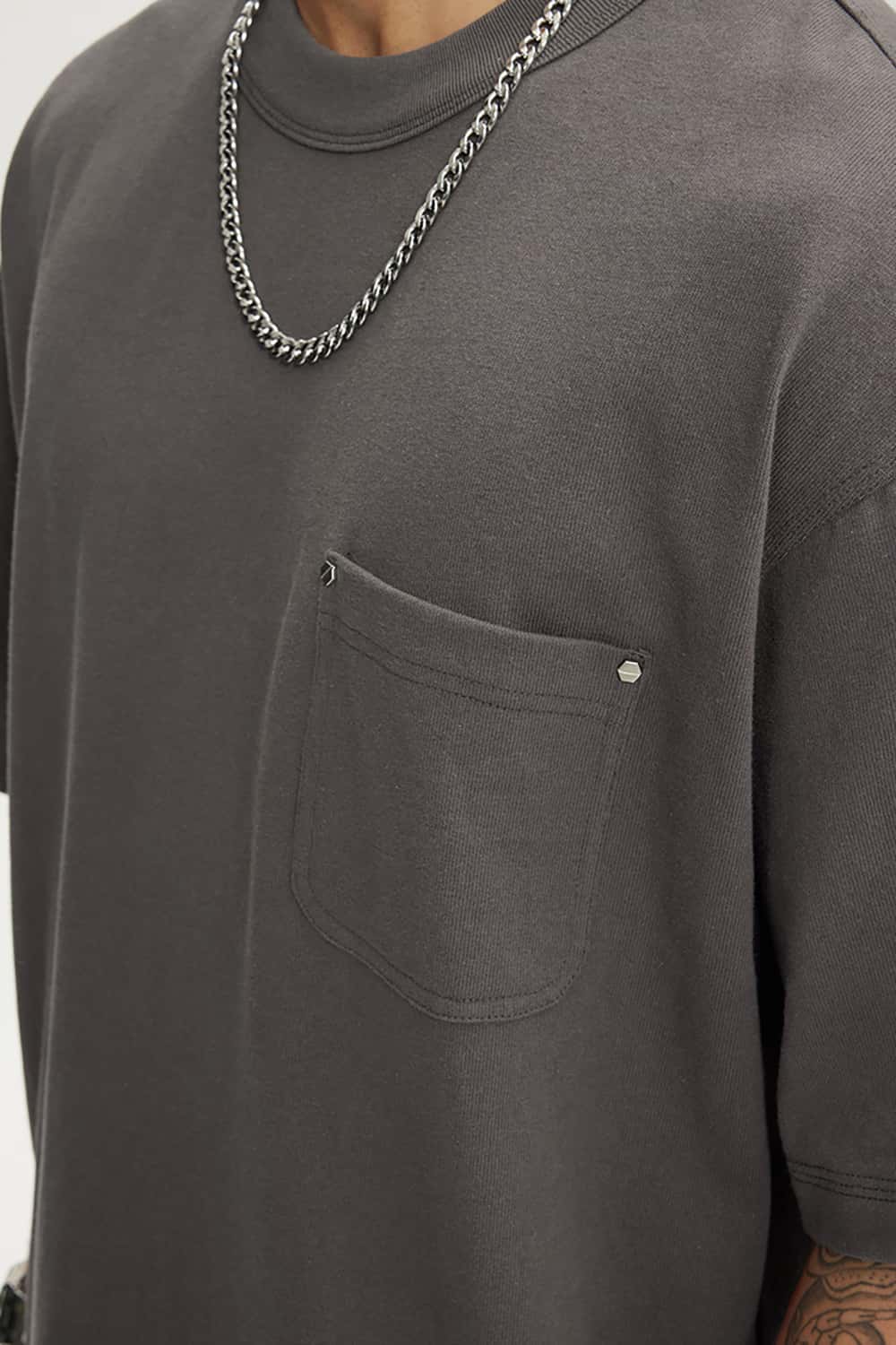 Heavyweight Hemp Cotton Rivet Pocket T-Shirt - Loose Fit Short Sleeve Solid Top