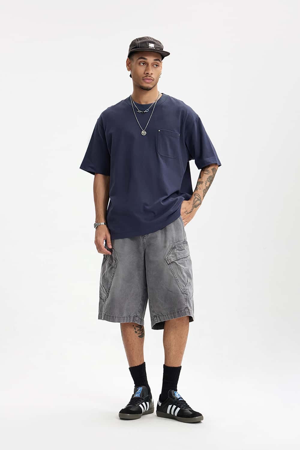 Heavyweight Hemp Cotton Rivet Pocket T-Shirt - Loose Fit Short Sleeve Solid Top