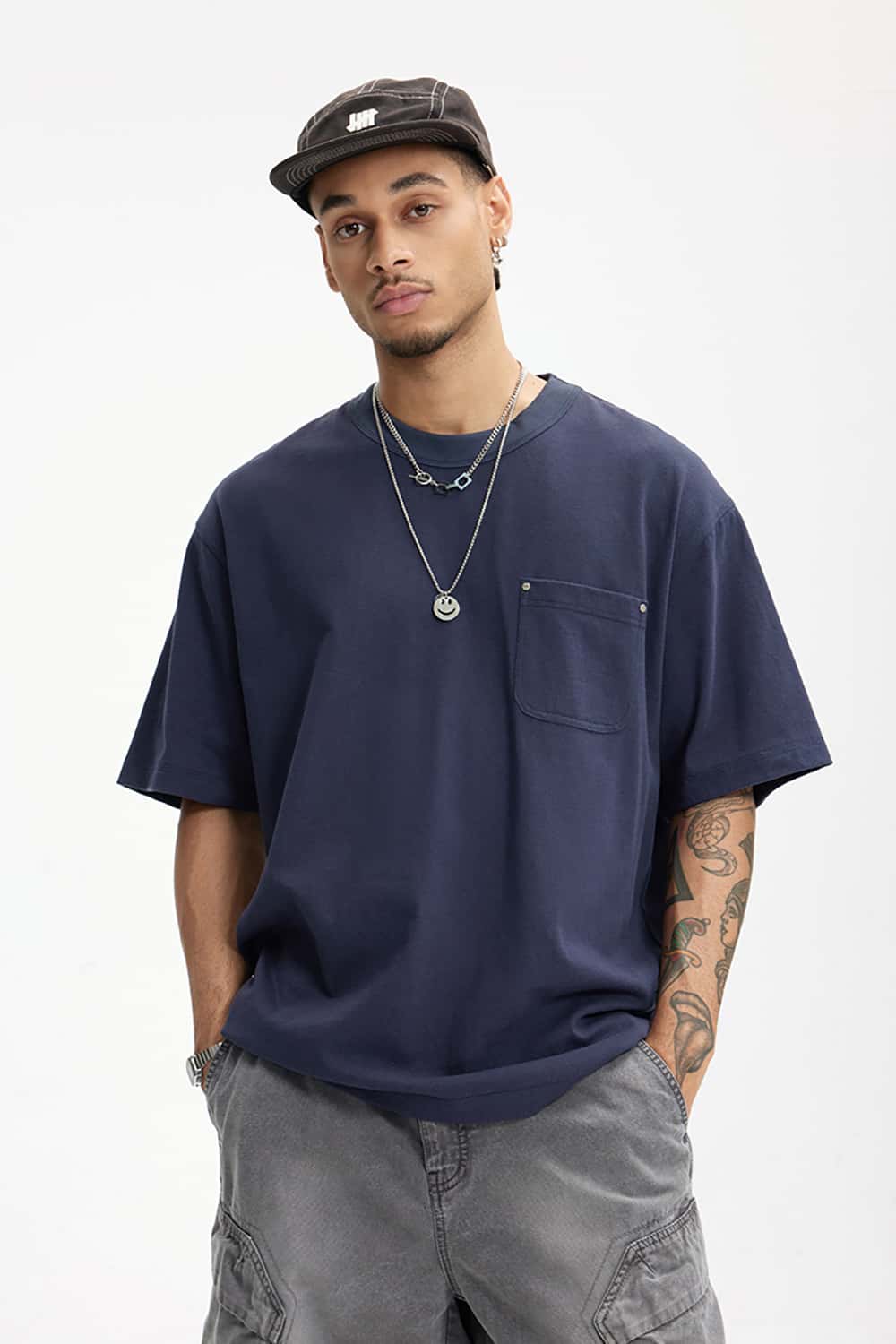 Heavyweight Hemp Cotton Rivet Pocket T-Shirt - Loose Fit Short Sleeve Solid Top