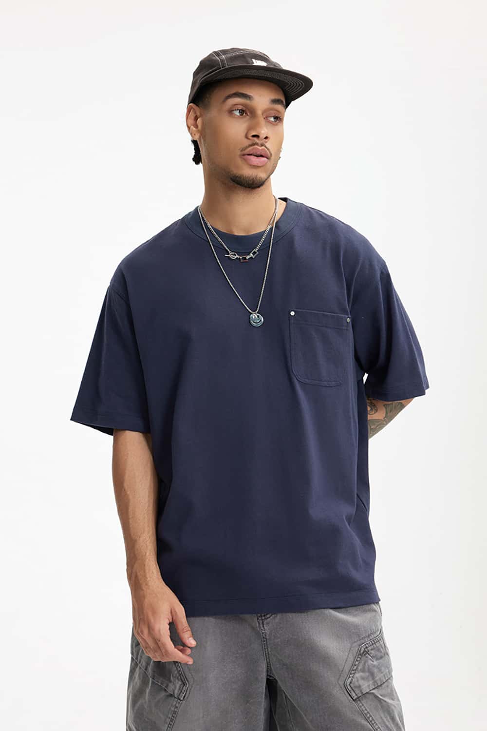 Heavyweight Hemp Cotton Rivet Pocket T-Shirt - Loose Fit Short Sleeve Solid Top