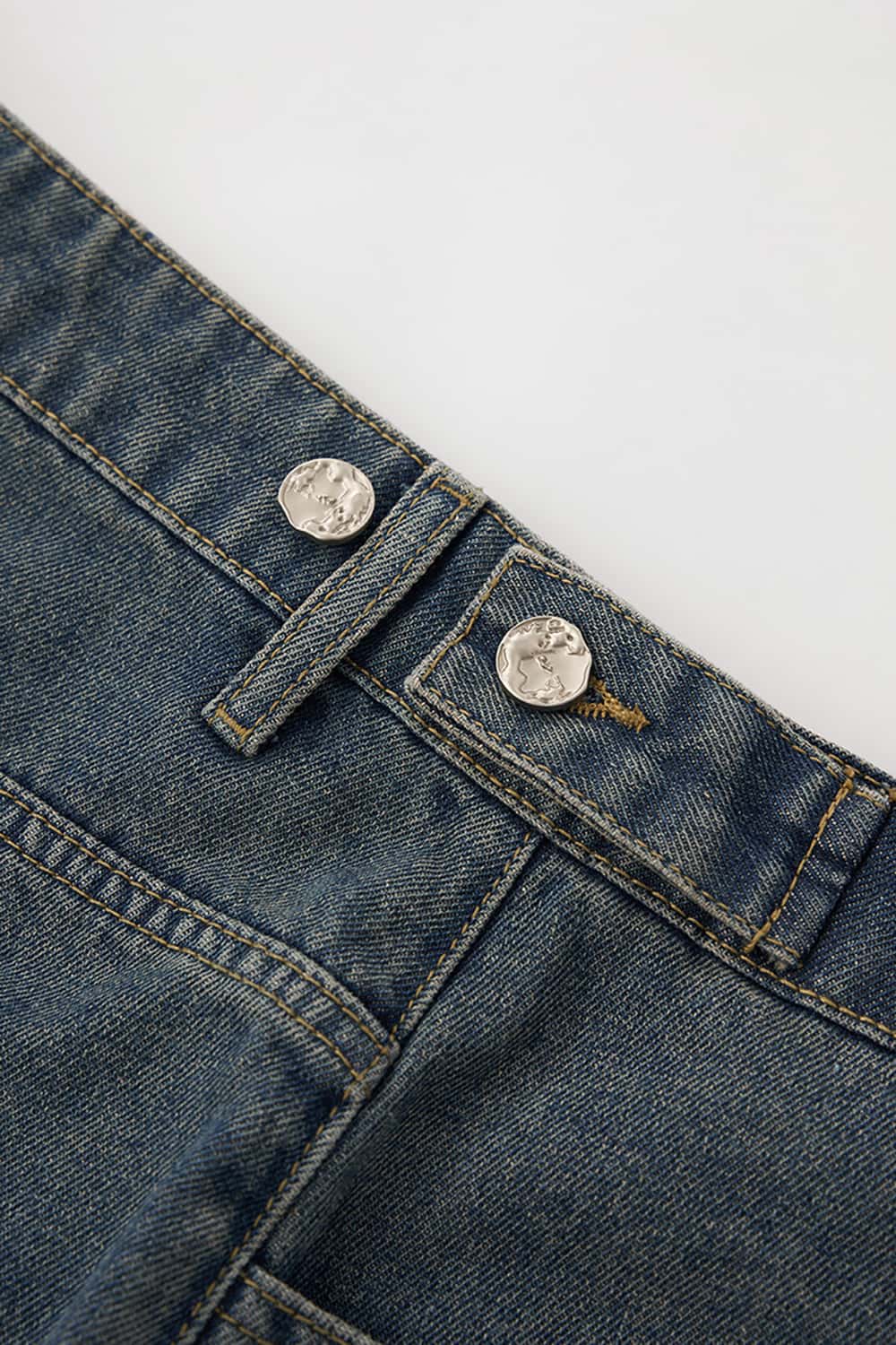 Three-Quarter Length Patchwork Washed Denim Shorts - Vintage Casual Style
