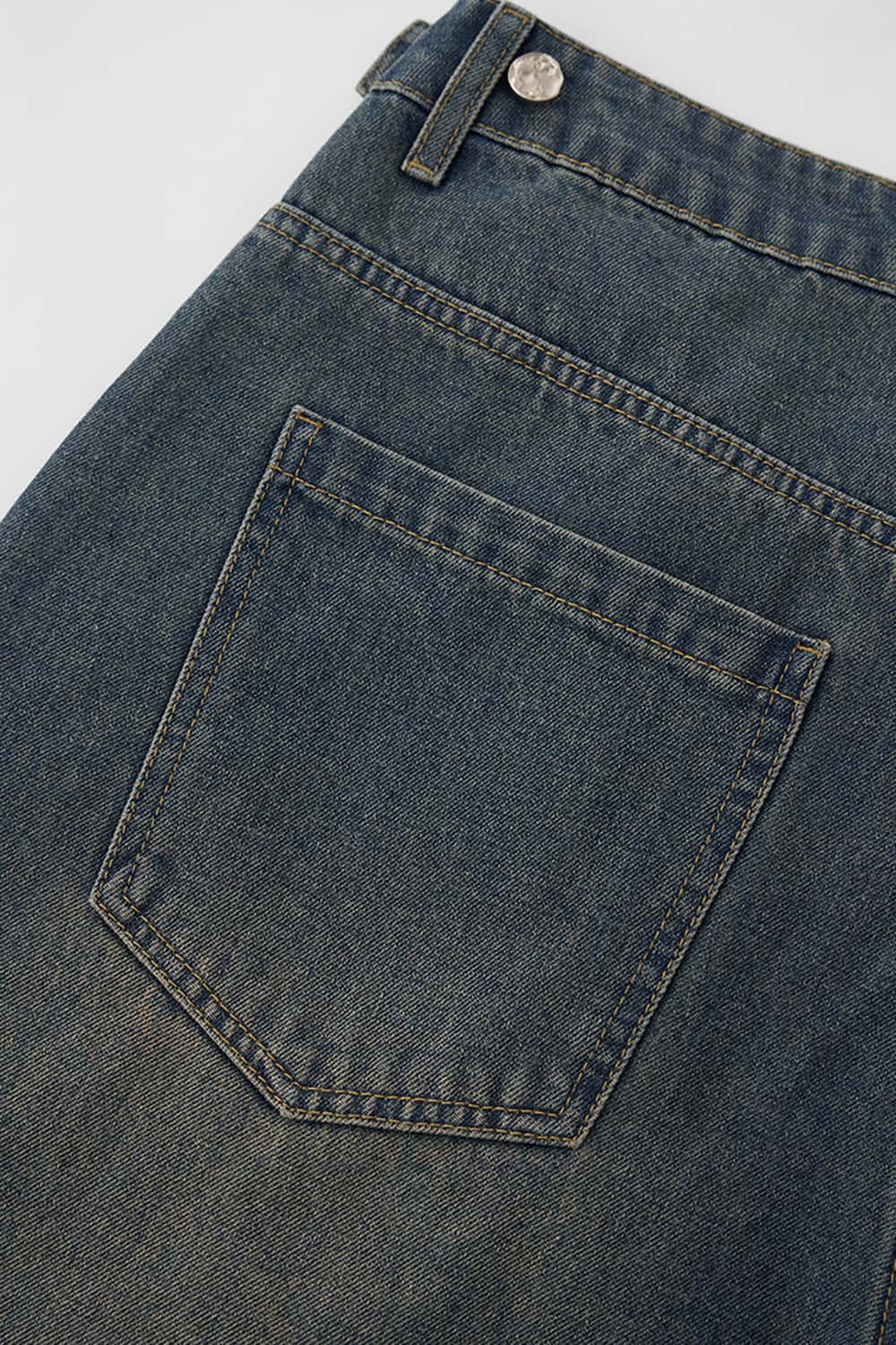 Three-Quarter Length Patchwork Washed Denim Shorts - Vintage Casual Style