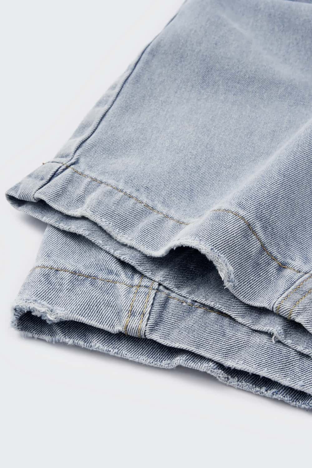 Street Style Baggy Jeans with Sickle-Shaped Wide Leg - Washed Denim