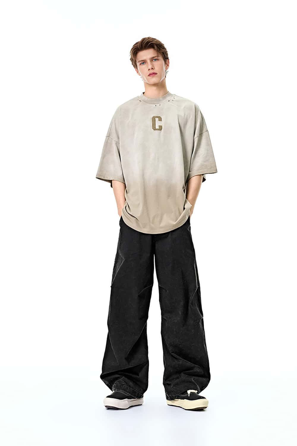 Utility Wide-Leg Paratrooper Pants with Washed Finish - Casual Streetwear