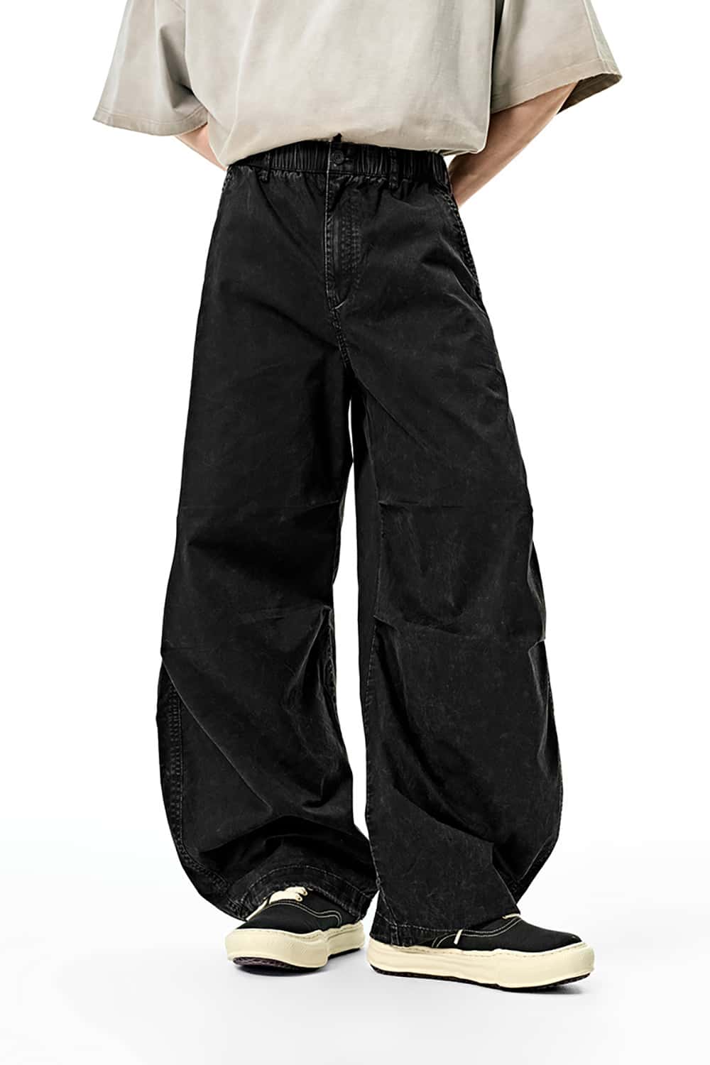 Utility Wide-Leg Paratrooper Pants with Washed Finish - Casual Streetwear