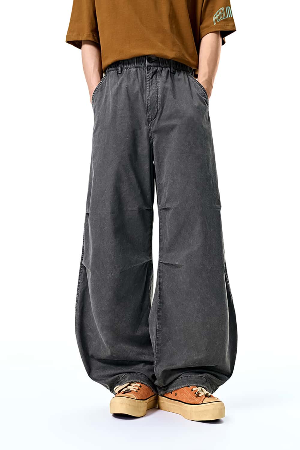 Utility Wide-Leg Paratrooper Pants with Washed Finish - Casual Streetwear