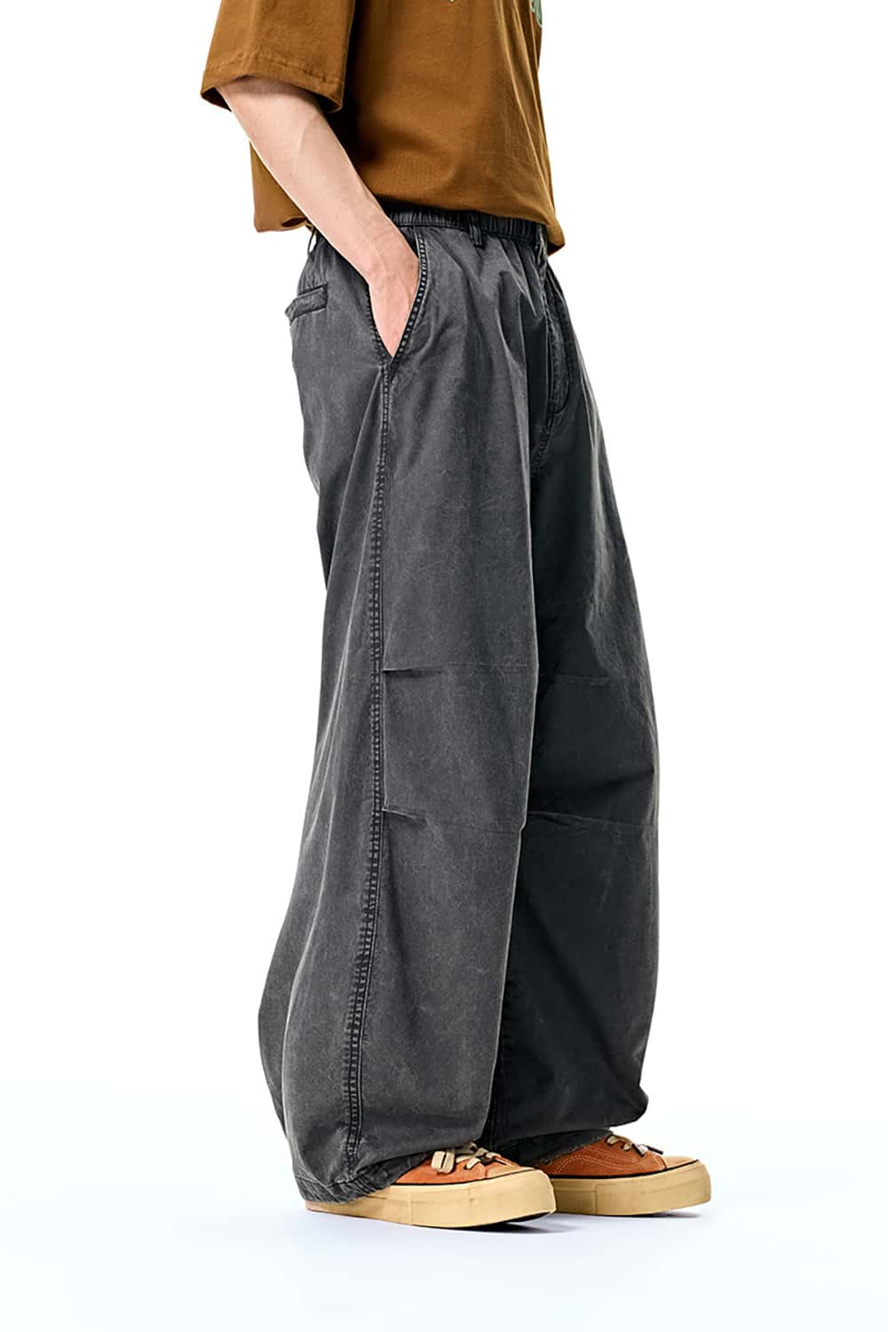 Utility Wide-Leg Paratrooper Pants with Washed Finish - Casual Streetwear