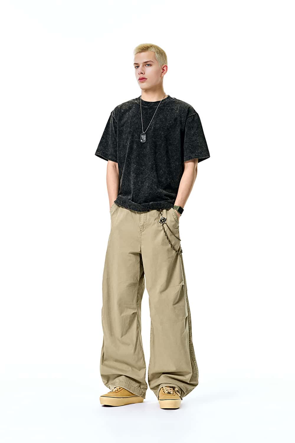 Utility Wide-Leg Paratrooper Pants with Washed Finish - Casual Streetwear