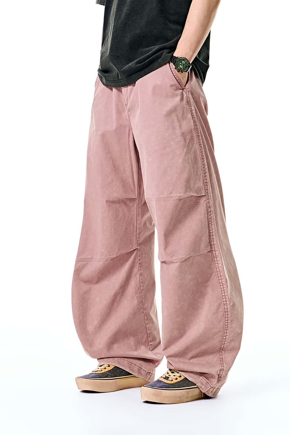 Utility Wide-Leg Paratrooper Pants with Washed Finish - Casual Streetwear